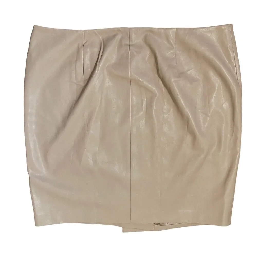 GILI Faux Leather Motorcycle Skirt 24 p QVC BUTTERY SOFT Beige Zipper Close Wrap